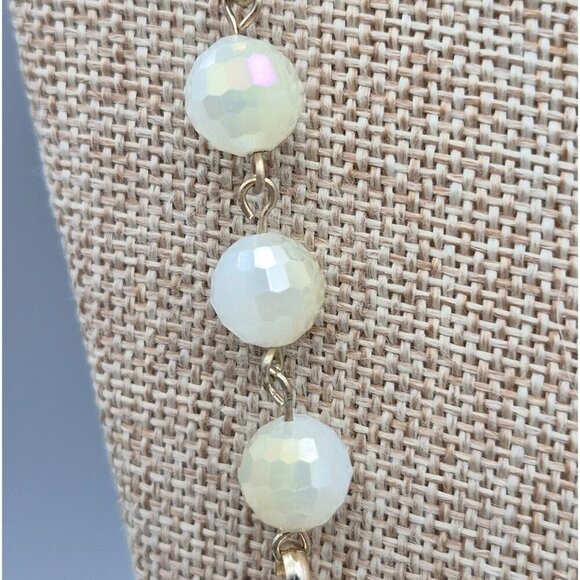 Boho Statement Necklace White Tassel AB Wash Beads Gold Tone Chain Asymmetrical - Picture 5 of 7